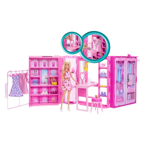 Image of Barbie Armadio Dei Sogni Di Playset Giocattolo Con Bambola Alla Moda, Vestiti E Accessori, Larghezza Di 91 Cm Con Oltre 25 Pezzi 074