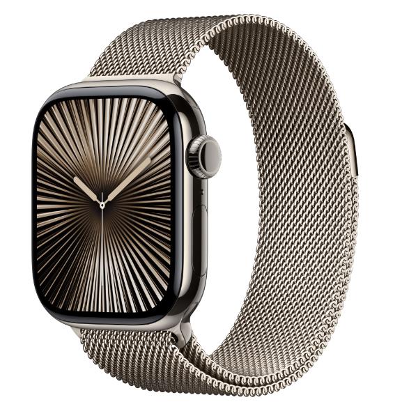 Image of AW S10 GPS + Cellular 42mm Natural Titanium Case with Natural Milanese Loop 074