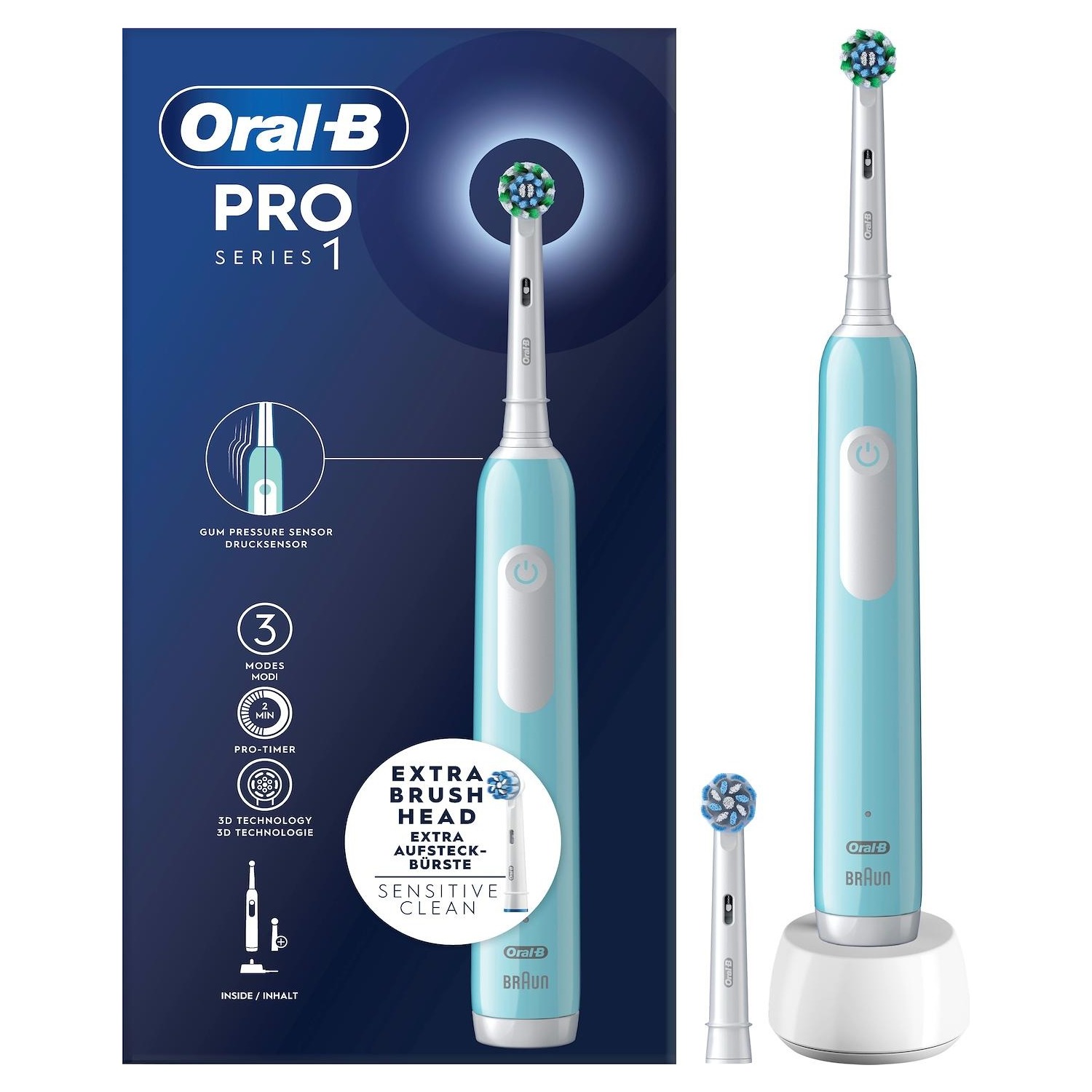 Image of Spazzolino elettrico oral-B Braun Pro 1 blu azzurro con 2 testine incluse 074