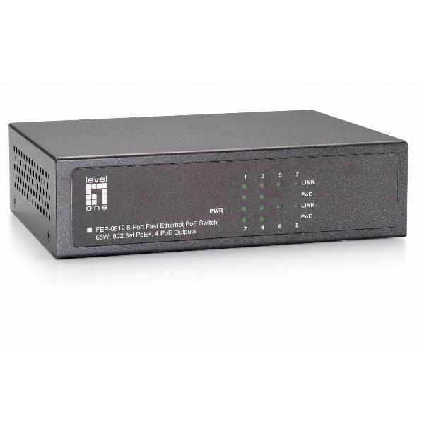 Image of LevelOne FEP-0812 switch di rete Fast Ethernet (10/100) Supporto Power over Ethernet (PoE) Nero 074