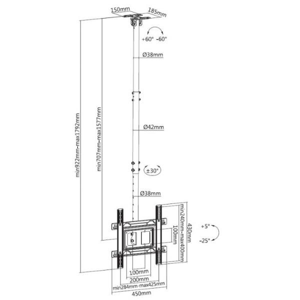 Image of Equip 650321 Staffa TV da 32“-70” per montaggio a soffitto 074