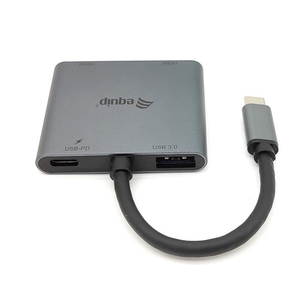 Image of Equip Adattatore USB-C 4 in 1 con doppio HDMI, USB 3.0, 100W USB PD 074