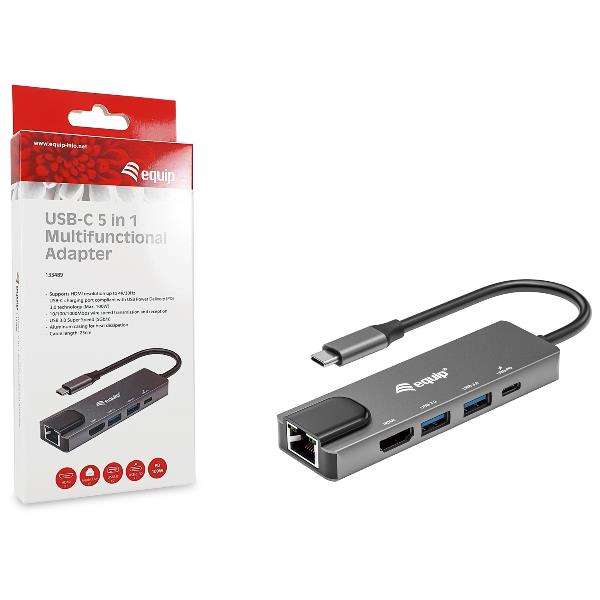 Image of Equip Adattatore multifunzione USB-C 5 in 1, HDMI, LAN Gigabit, USB 3.2 GEN1, USB PD 100W 074