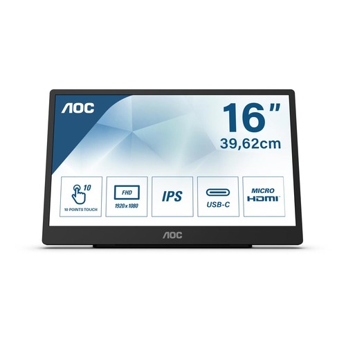 Image of AOC 16T2 Monitor PC 39,6 cm (15.6") 1920 x 1080 Pixel Full HD LED Touch screen Nero