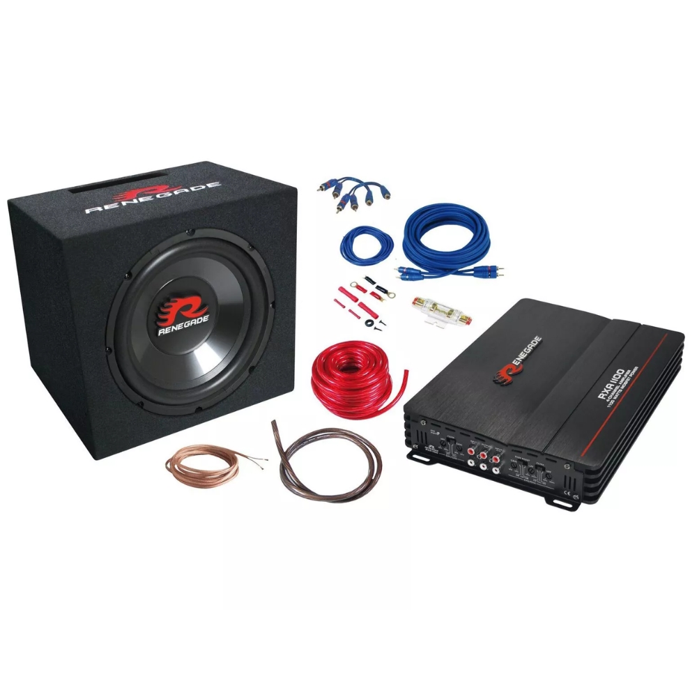 Image of Renegade RBK1100XL Subwoofer da 1100 W con pacchetto bassi con amplificatore a 4 canali e 1 074