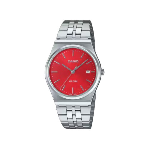 Image of Orologio Casio MTP B145D 4A2VEF TIMELESS argento e rosso 074