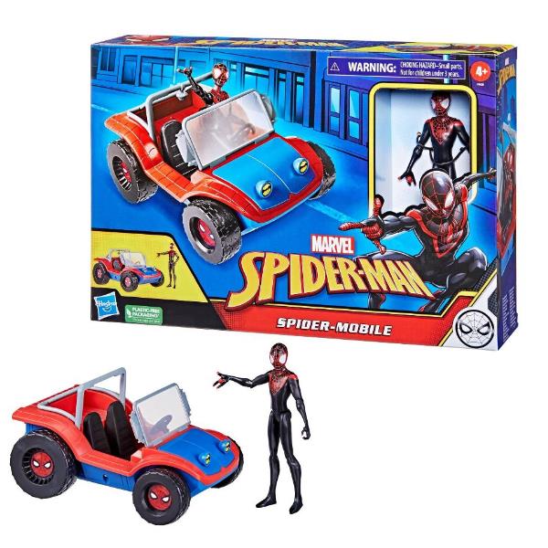 Image of Marvel Spider-Man Spider Mobile e Miles Morales, veicolo da 15 cm con action figure, per bambini dai 4 anni in su 074