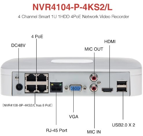 Image of NVR 8CH 12MP 960GB 4POE VGA+HDMI LAN EPTZ USB2 H265+ 074