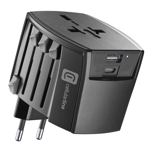 Image of Cellularline WORLD TRAVEL CHARGER Adattatore da viaggio multispina con porta USB-A ed USB-C 074