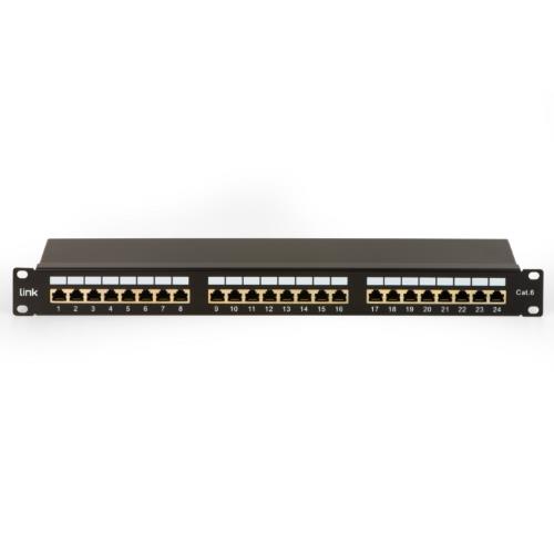 Image of PATCH PANEL 19 LINK SCHERMATO 24 PORTE RJ45 PER RETI CATEGORIA 6 - 1 UNITA NERO - LKP624S 074