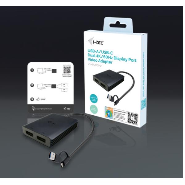 Image of i-tec USB-A/USB-C Dual 4K/60 Hz DisplayPort Video Adapter 074