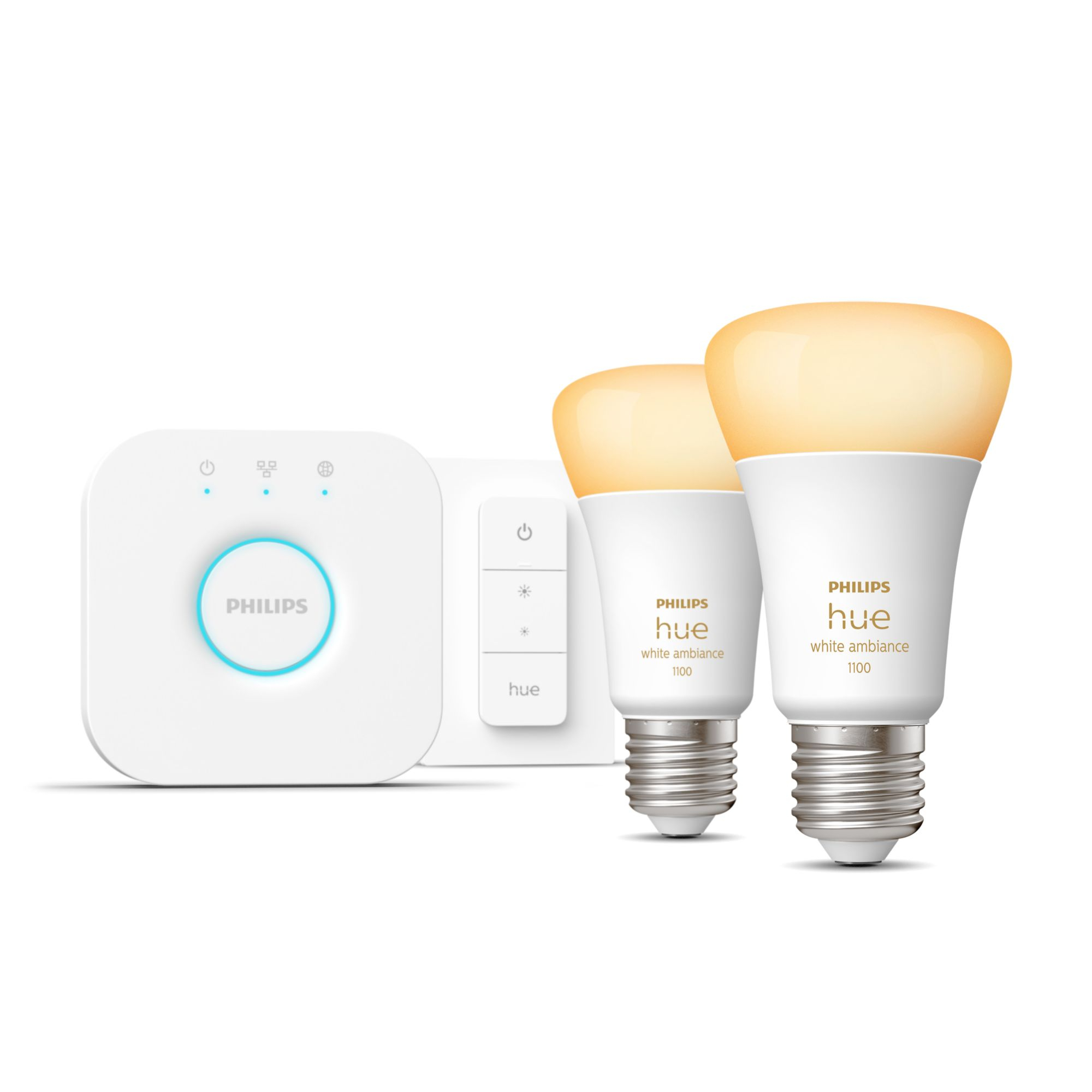 Image of Philips Hue bianco ambiance Starter Kit Bridge + 2 Lampadine Smart E27 75W + Dimmer Switch 074