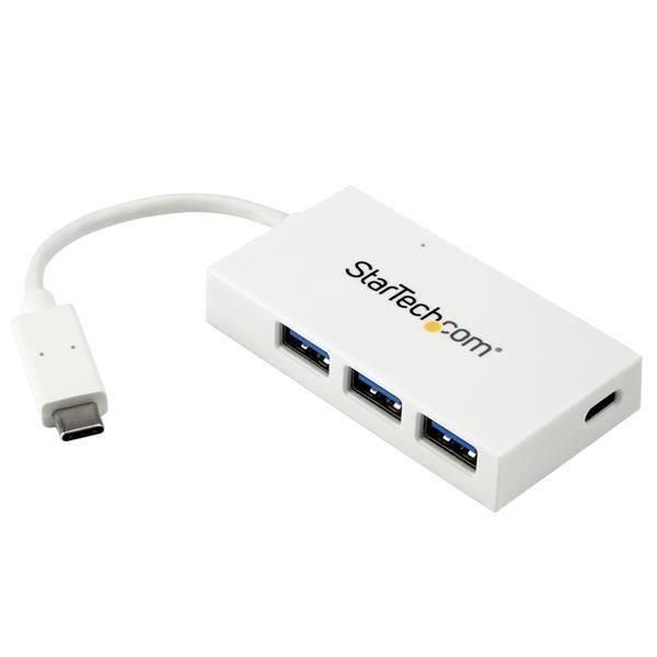 Image of StarTech.com Hub USB-C a 4 porte USB 3.0 - Perno e Concentratore USB Tipo C con 1x USB-C e 3x USB-A - Bianco 074