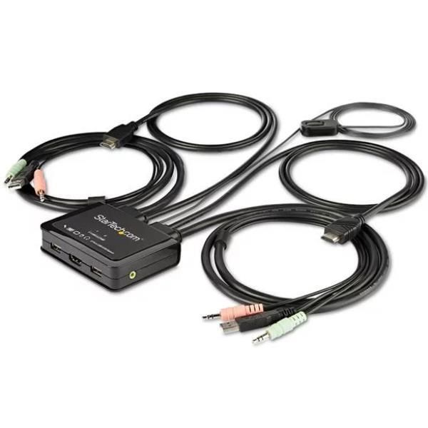 Image of StarTech.com Switch KVM HDMI a 2 porte 4K 60Hz - Switch KVM compatto a doppia porta UHD/Ultra HD USB con cavi da 4 piedi integrati e audio - Alimentazione tramite bus e commutazione remota - MacBook ThinkPad 074