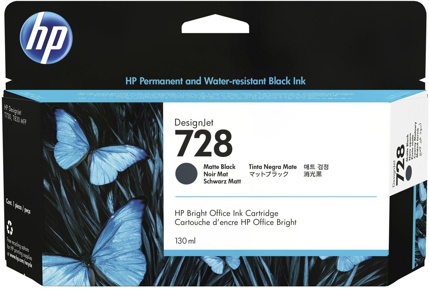 Image of HP 728 130-ml Matte nero DesignJet Ink Cartridge cartuccia Inkjet 1 pz Originale Resa standard Nero opaco 074