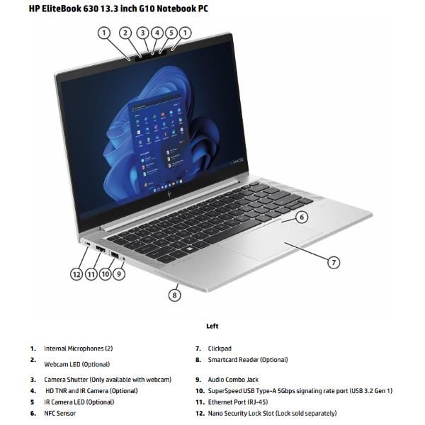 Image of HP EliteBook 630 G10 Intel® Core™ i7 i7-1355U Computer portatile 33,8 cm (13.3") Full HD 8 GB DDR4-SDRAM 512 GB SSD Wi-Fi 6E (802.11ax) Windows 11 Pro Argento 074