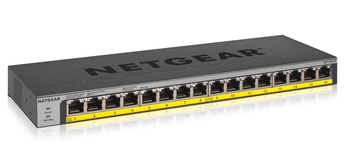 Image of NETGEAR GS116LP Non gestito Gigabit Ethernet (10/100/1000) Supporto Power over Ethernet (PoE) Nero 074