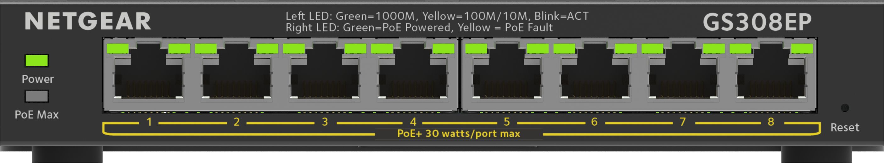 Image of NETGEAR 8-Port Gigabit Ethernet PoE+ Plus Switch (GS308EP) Gestito L2/L3 Gigabit Ethernet (10/100/1000) Supporto Power over Ethernet (PoE) Nero 074