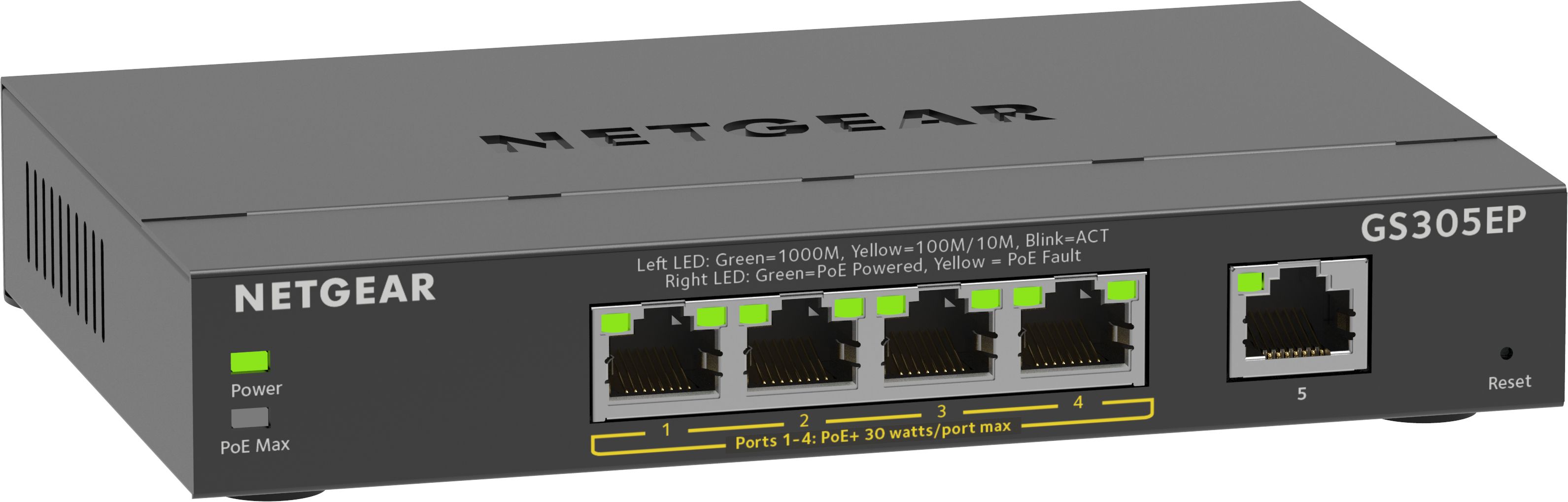 Image of NETGEAR 5-Port Gigabit Ethernet PoE+ Plus Switch (GS305EP) Gestito L2/L3 Gigabit Ethernet (10/100/1000) Supporto Power over Ethernet (PoE) Nero 074