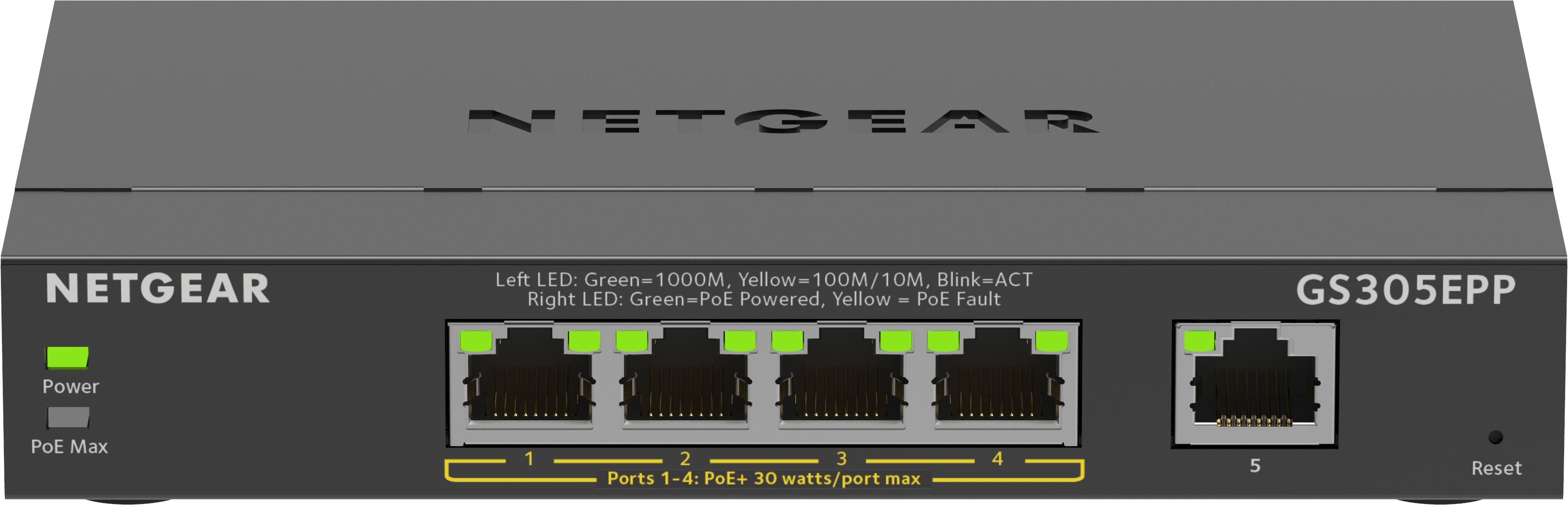 Image of NETGEAR 5-Port Gigabit Ethernet High-Power PoE+ Plus Switch (GS305EPP) Gestito L2/L3 Gigabit Ethernet (10/100/1000) Supporto Power over Ethernet (PoE) Nero 074