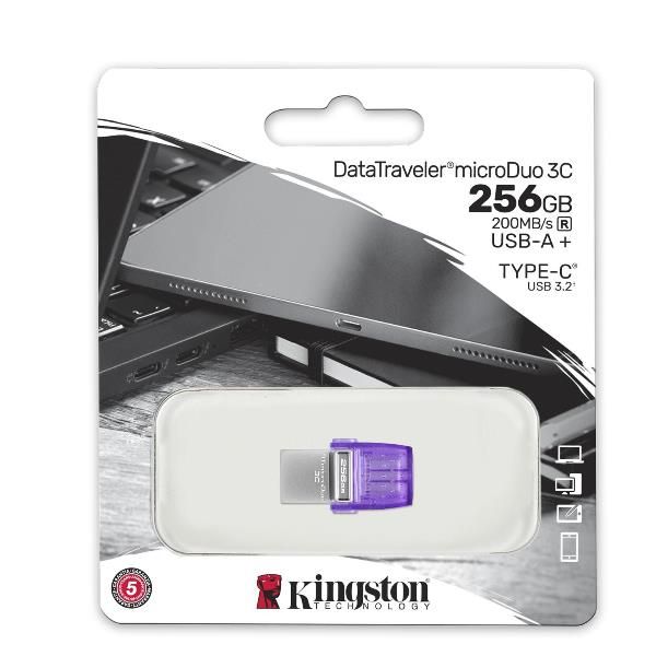 Image of Kingston Technology DataTraveler 256GB microDuo 3C 200MB/s dual USB-A + USB-C 074