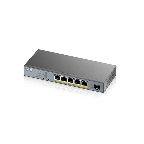 Image of SWITCH ZYXEL GS1350-6HP NebulaFlex Switch Managed per CCTV: 5 porte Gigabit PoE (Budget 60W) + 1 porta SFP - include MngCloud 1Y 074