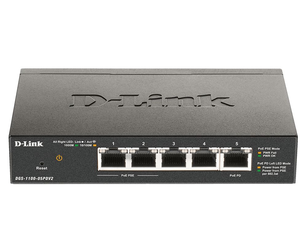 Image of D-Link DGS-1100-05PDV2 switch di rete Gestito Gigabit Ethernet (10/100/1000) Supporto Power over Ethernet (PoE) Nero 074