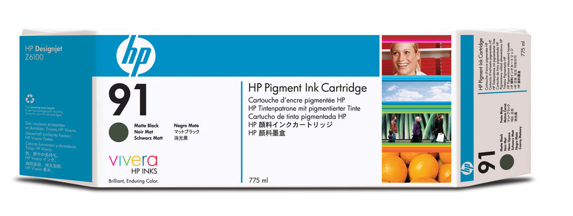 Image of HP Cartuccia di inchiostro pigmentato nero opaco originale DesignJet 91 da 775 ml 074