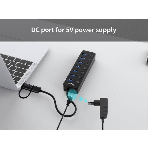 Image of Equip 128965 hub di interfaccia USB 3.2 Gen 1 (3.1 Gen 1) Type-A 5000 Mbit/s Nero 074