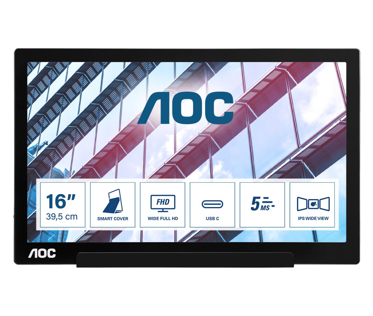 Image of AOC 01 Series I1601P Monitor PC 39,6 cm (15.6") 1920 x 1080 Pixel Full HD LED Argento, Nero 074