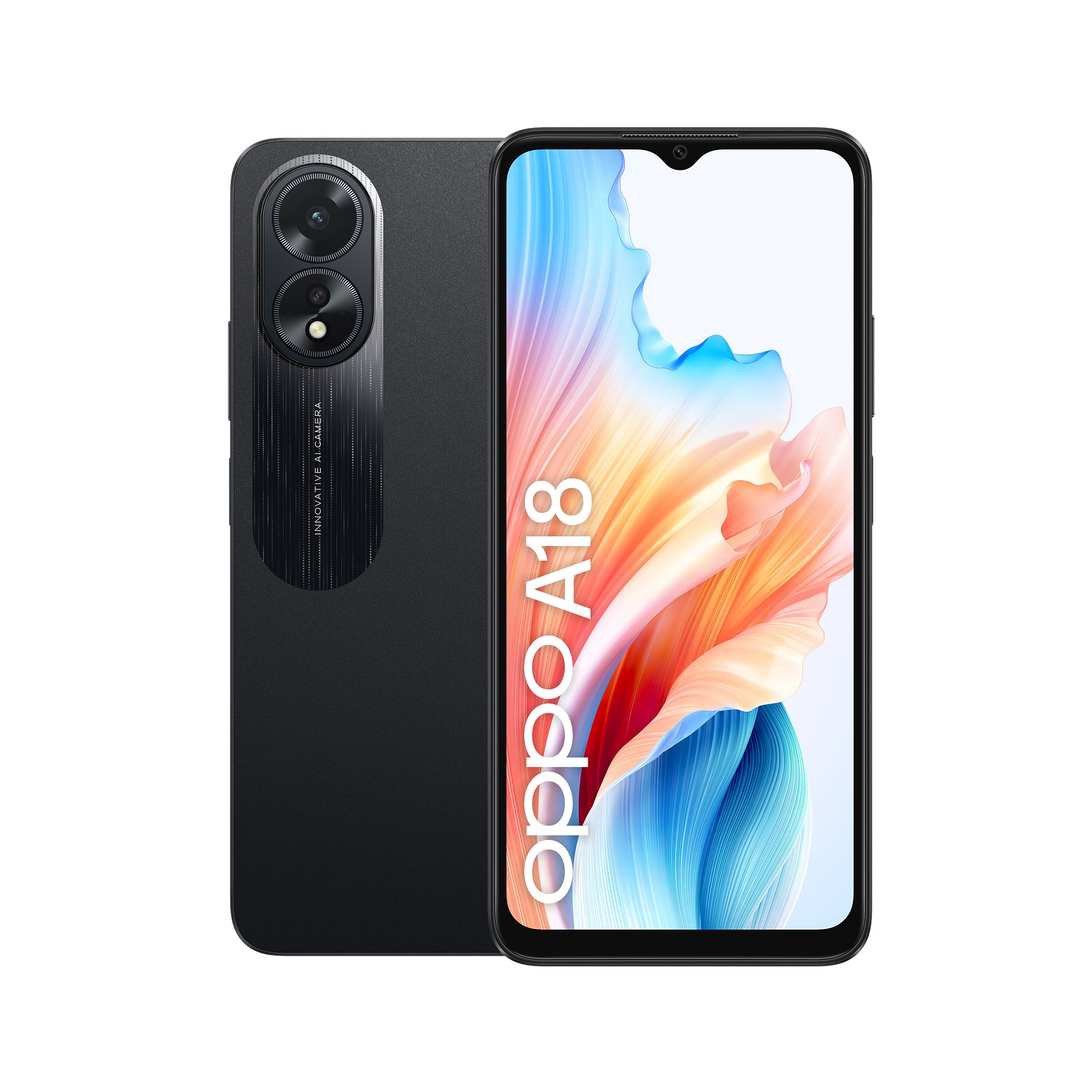 Image of OPPO A18 4G Smartphone, AI Doppia fotocamera 8+2MP, Selfie 5MP, Display 6.56” 90HZ LCD HD+, 5000mAh, RAM 8 GB (4+4) + ROM 128GB, IP54, [Versione Italia],Glowing nero 074