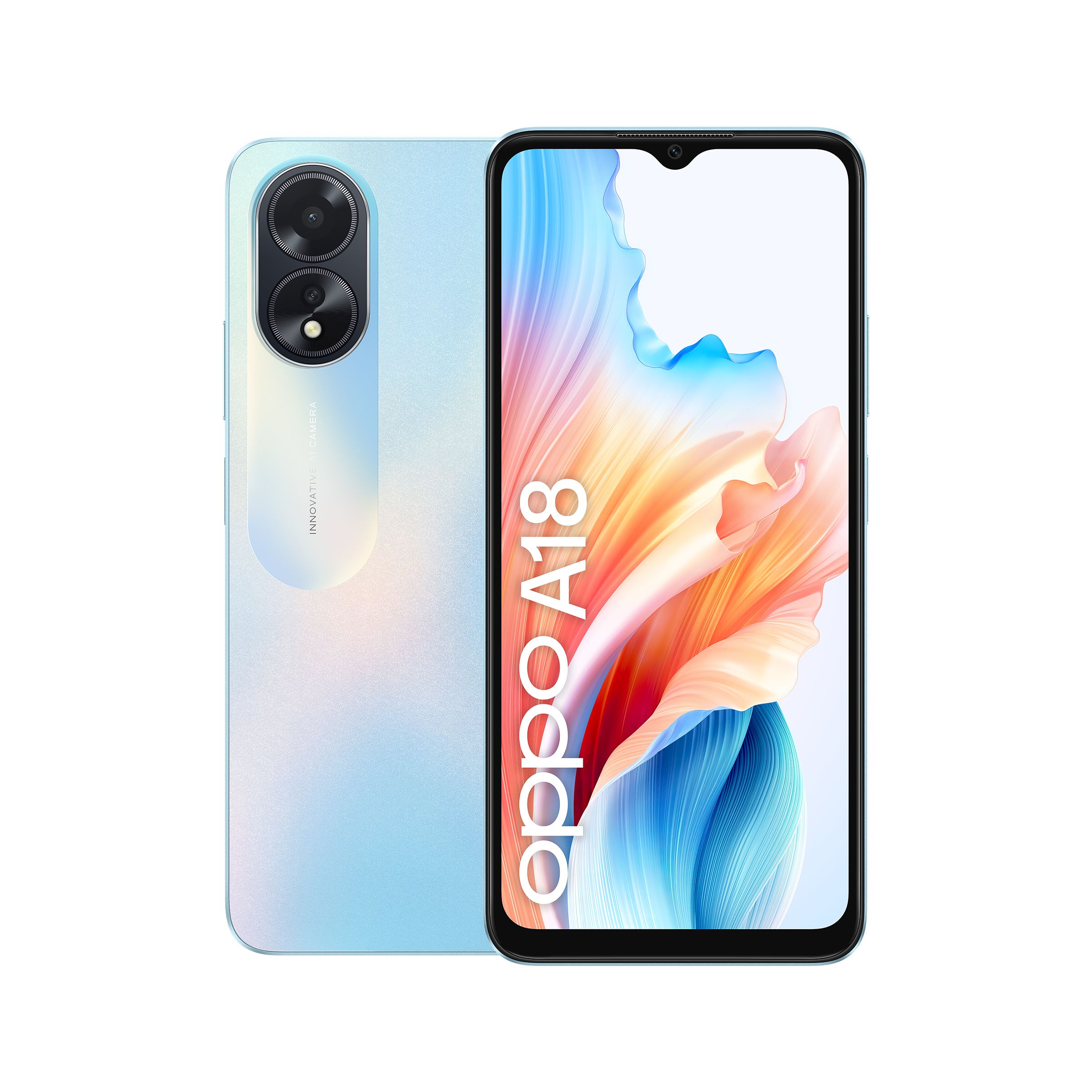 Image of OPPO A18 4G Smartphone, AI Doppia fotocamera 8+2MP, Selfie 5MP, Display 6.56” 90HZ LCD HD+, 5000mAh, RAM 8 GB (4+4) + ROM 128GB, IP54, [Versione Italia],Glowing Blue 074