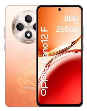 Image of OPPO Reno12 F 4G AI Smartphone, Tripla fotocamera 50+8+2MP, Selfie 32MP, Display 6.67” 120HZ AMOLED FHD+, 5000mAh, RAM 16 GB (8+8) + ROM 256GB, [Versione Italia], Amber Orange 074