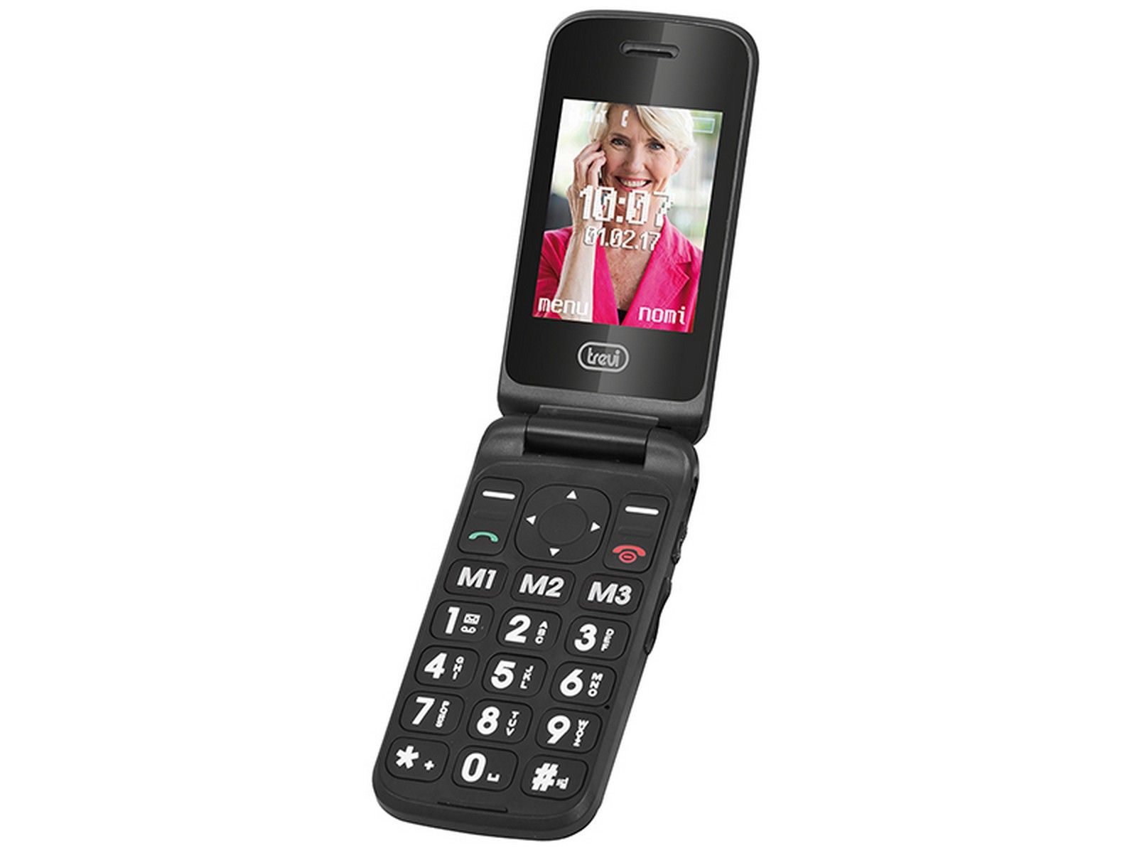 Image of Trevi TELEFONO CELLULARE CON DOPPIO DISPLAY E APERTURA A CONCHIGLIA FLEX PLUS 55 NERO 074