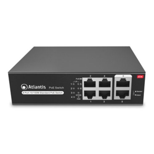 Image of ATLANTIS SWITCH PoE A02-F6P4-65W 6 Porte 10/100Mbps di cui 4 PoE sino a 60W (65W tot) include KIT Montaggio a Muro (Wall Mount) 074