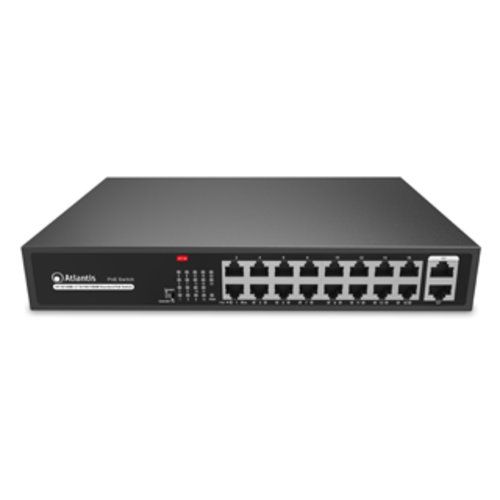 Image of ATLANTIS SWITCH GIGABIT PoE A02-G18P16-200W 18 Porte di cui 2 Gigabit 16 PoE 10/100Mbps sino a 185W (200W tot) incl KIT RACK-19 074