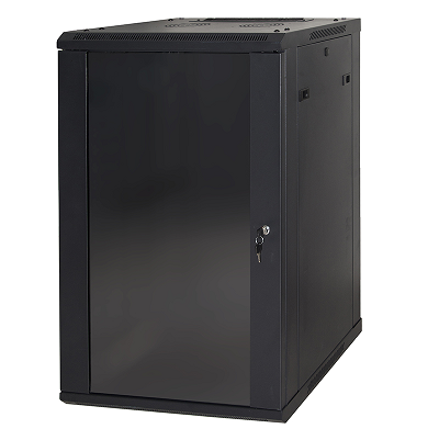 Image of LINK ARMADIO RACK 19 18 UNITA DA MURO (A)900 (L)600 X PROFONDITA 600 MM. COLORE NERO PORTA VETRO 074