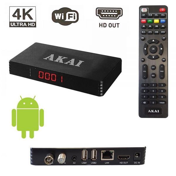 Image of DECODER DVBT-2 AKAI COMBO SAT TERRE T2+S2 ANDROID SMART BONUSOK 2TUNER 074