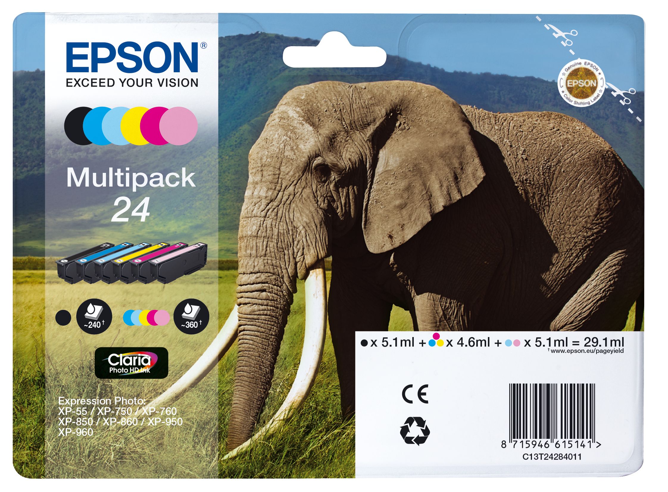 Image of Epson Elephant Multipack 6-colours 24 Claria Photo HD Ink 074