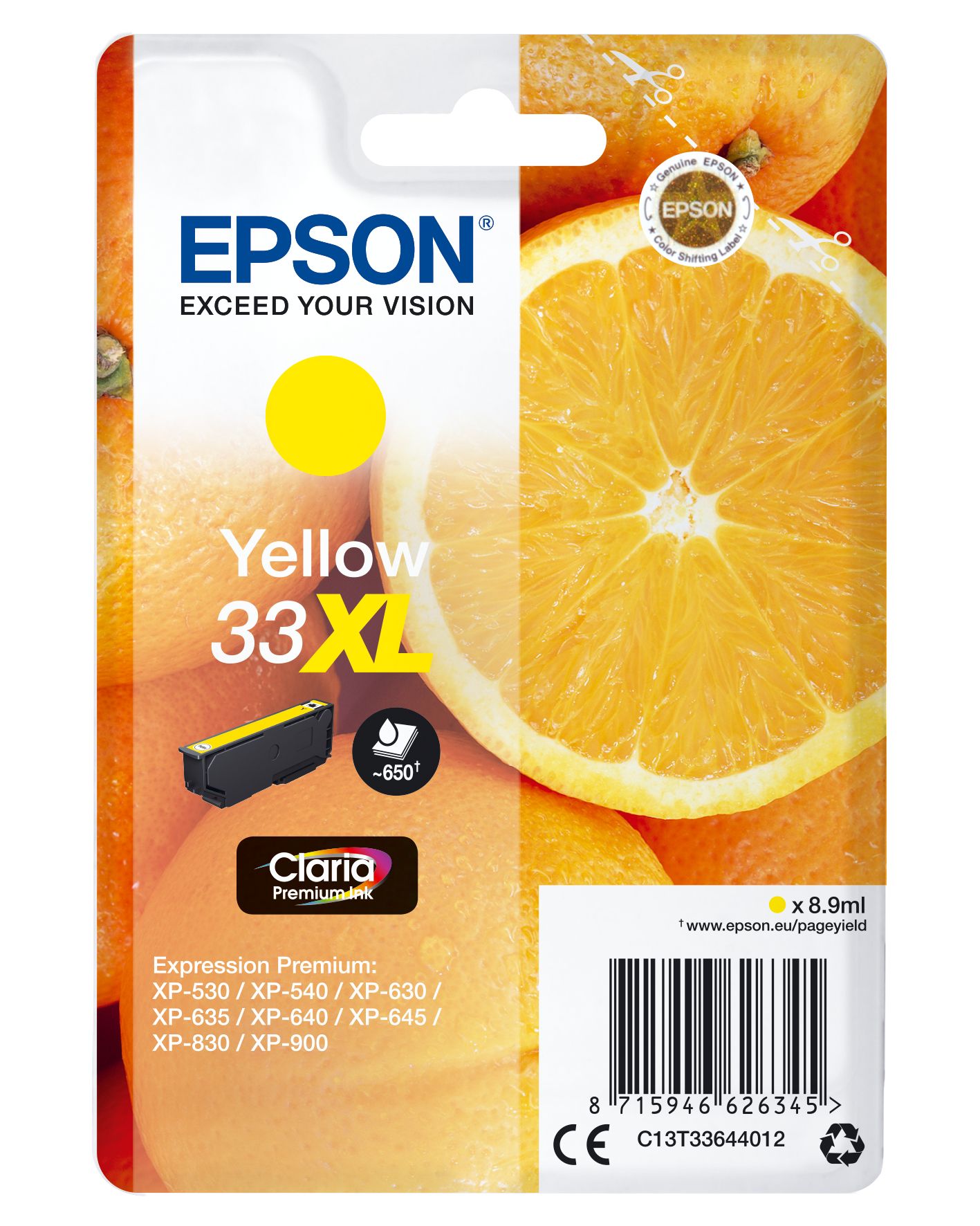 Image of Epson Oranges Cartuccia Giallo T33XL Claria Premium 074