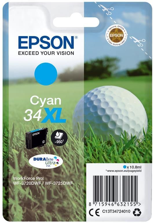 Image of Epson Golf ball Singlepack Cyan 34XL DURABrite Ultra Ink 074