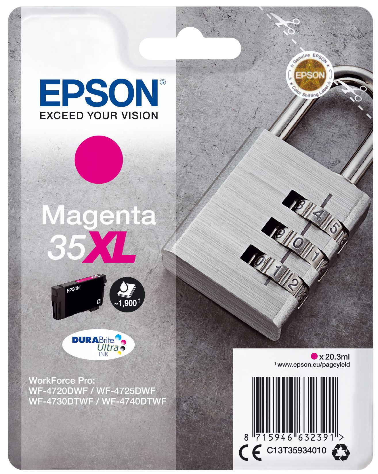 Image of Epson Padlock Singlepack Magenta 35XL DURABrite Ultra Ink 074