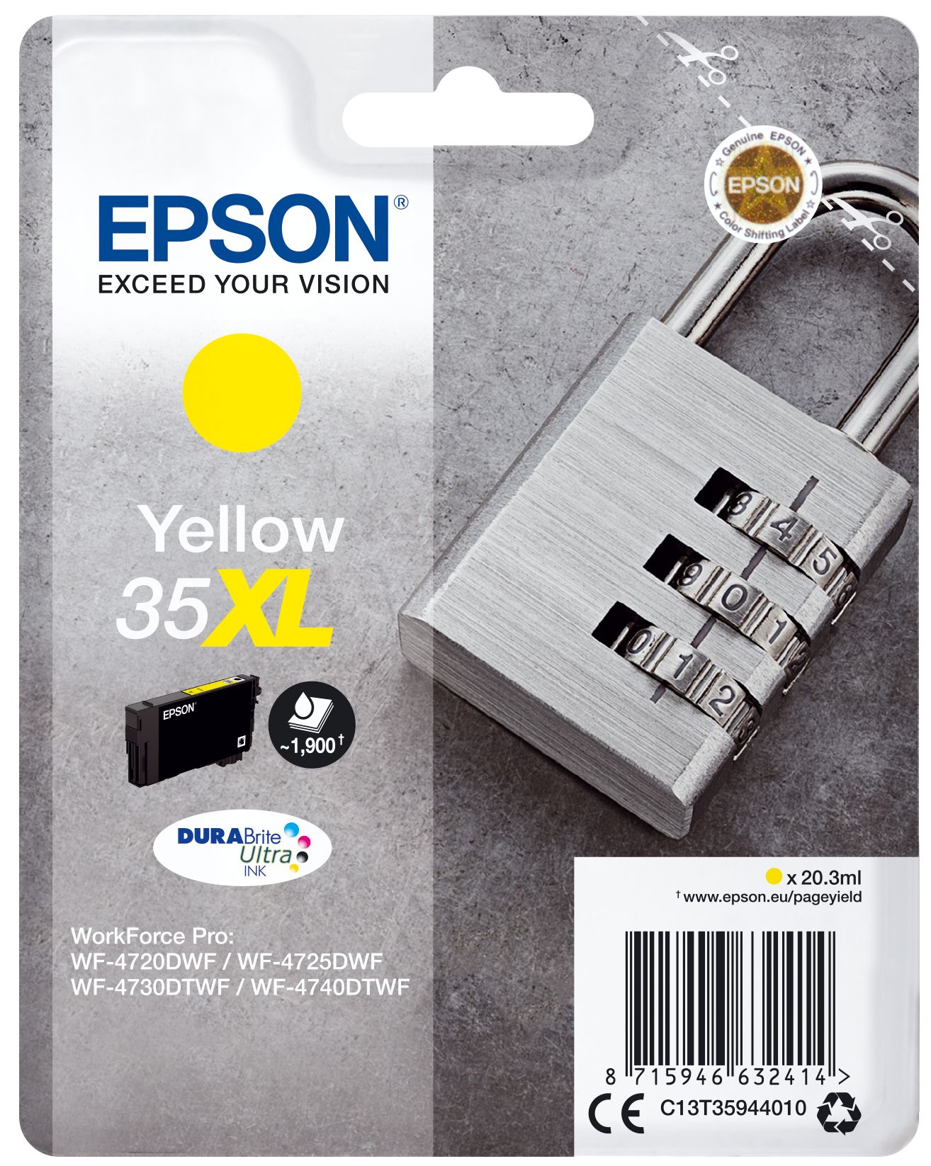 Image of Epson Padlock Singlepack Giallo 35XL DURABrite Ultra Ink 074