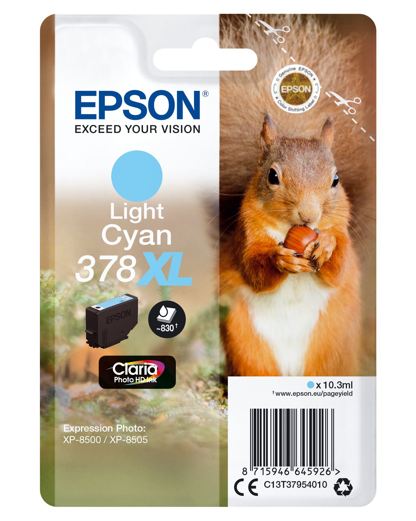 Image of Epson Squirrel Singlepack Light Cyan 378XL Claria Photo HD Ink 074