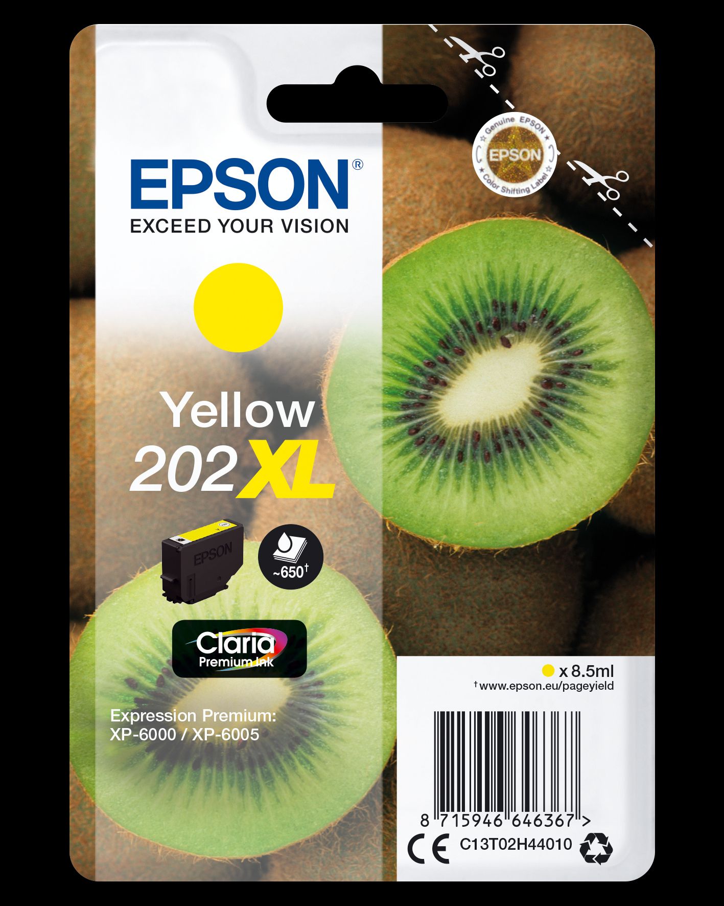 Image of Epson Kiwi Singlepack Giallo 202XL Claria Premium Ink 074