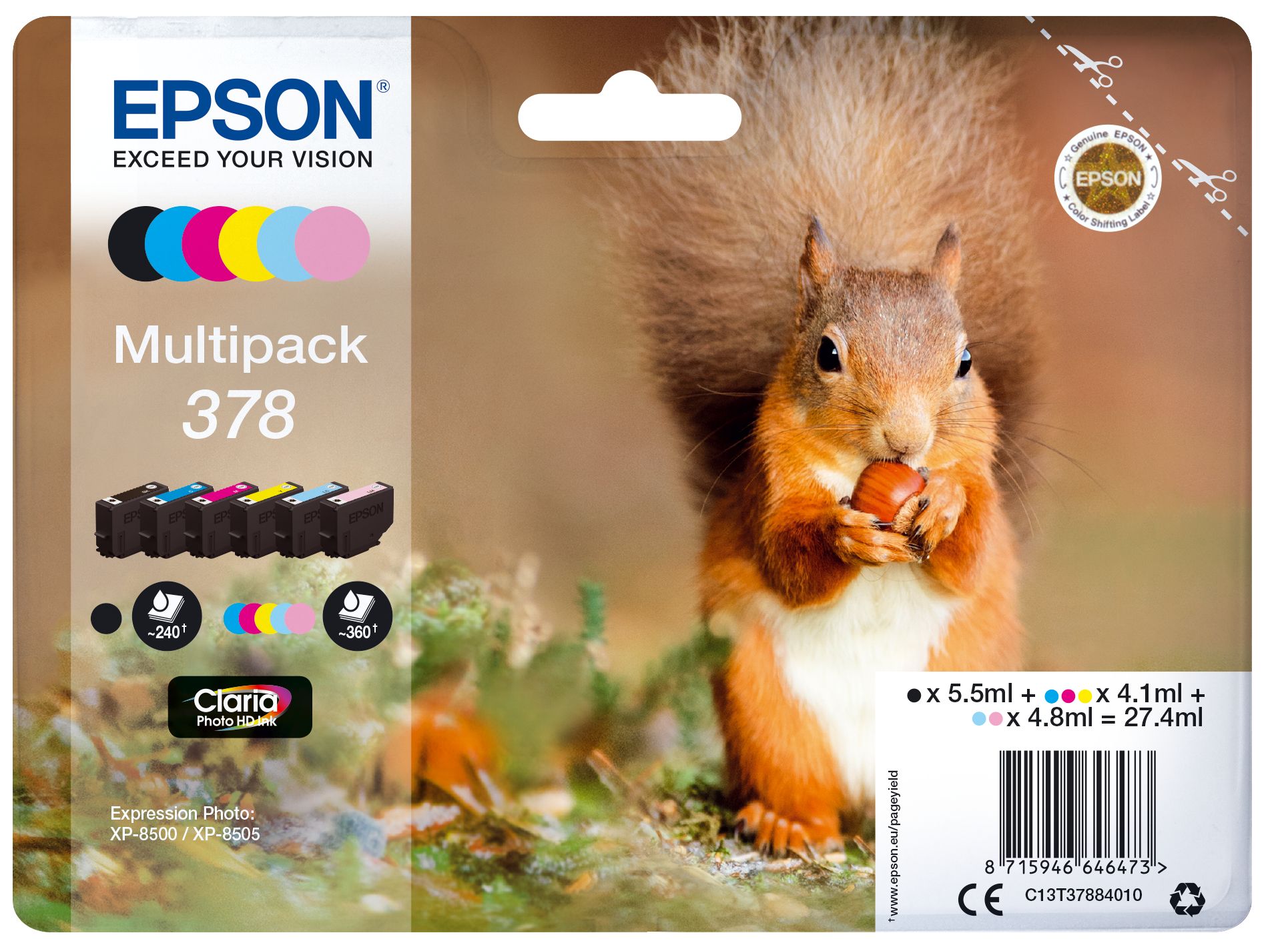 Image of Epson Squirrel Multipack 6-colours 378 Claria Photo HD Ink 074