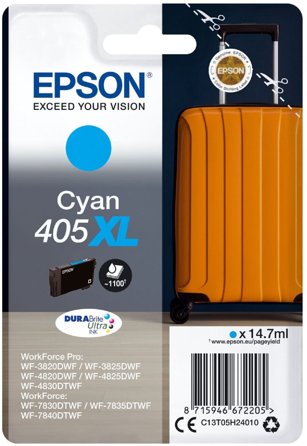 Image of Epson Singlepack Cyan 405XL DURABrite Ultra Ink 074