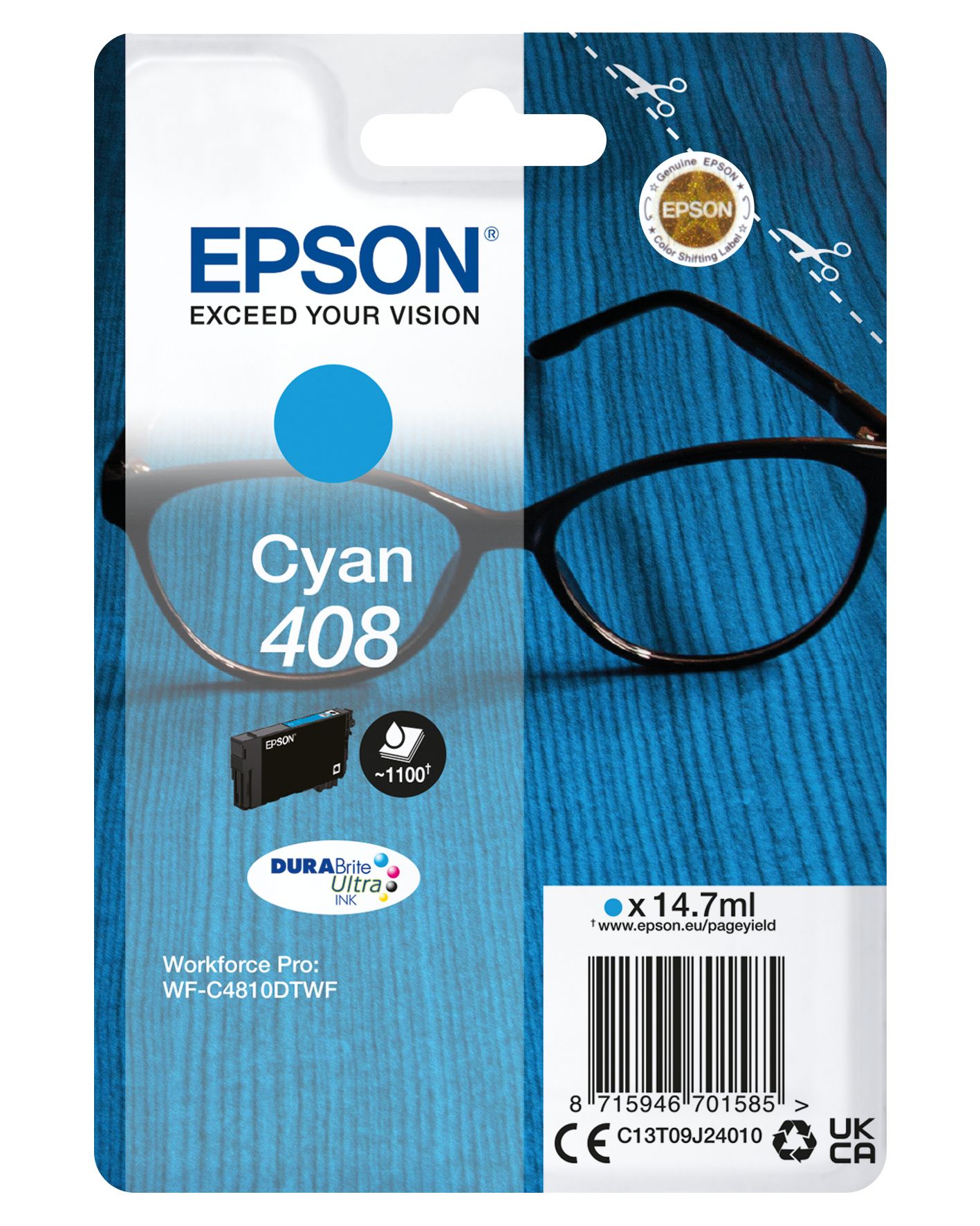 Image of Epson Singlepack Cyan 408 DURABrite Ultra Ink 074