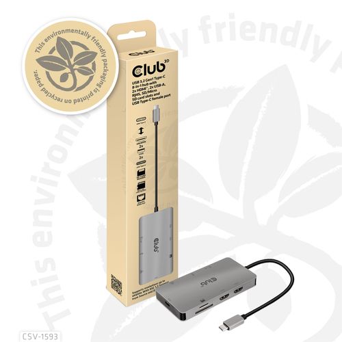 Image of CLUB3D CSV-1593 hub di interfaccia USB 3.2 Gen 1 (3.1 Gen 1) Type-C 16200 Mbit/s Metallico 074