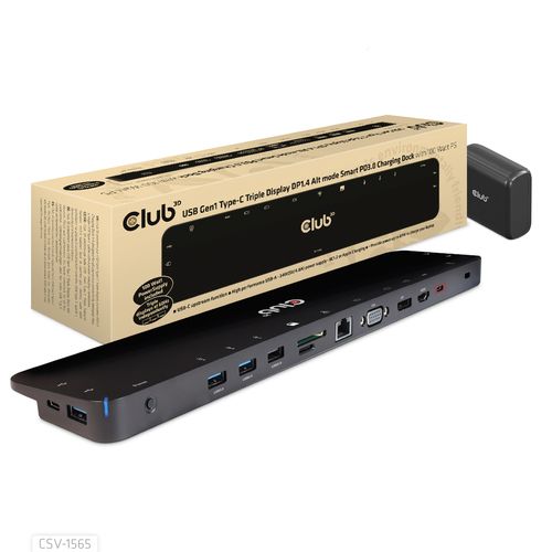 Image of CLUB3D USB Gen1 Type-C Triple Display DP1.4 Alt mode Smart PD3.0 Charging Dock with 100 Watt Power Supply 074